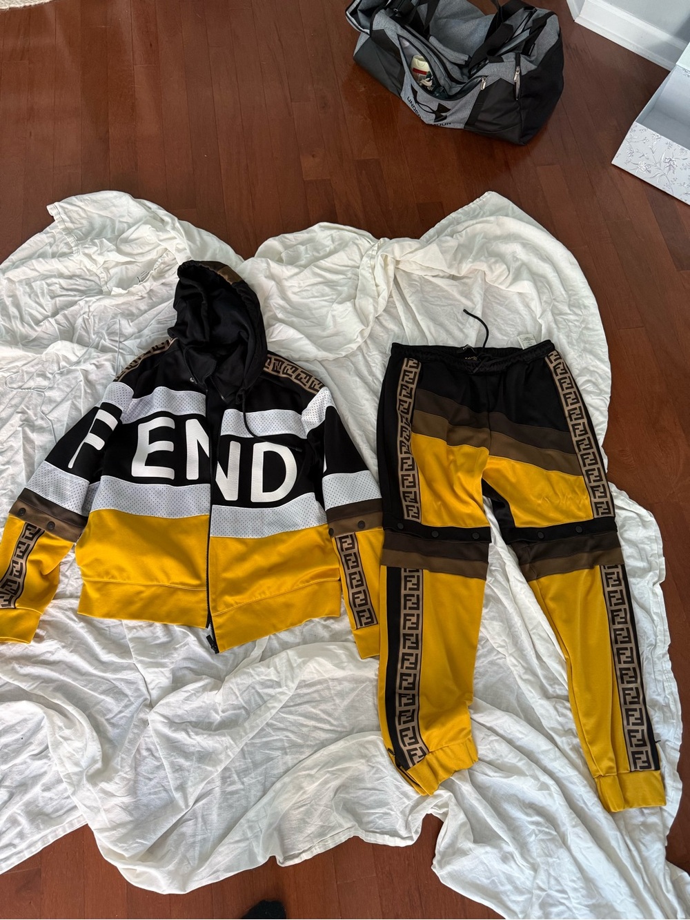 Fendi Black and Yellow Logo-Trim Track Outfit